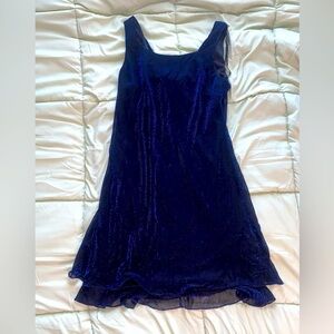 blue-black sparkly iridescent dress (flashback)
